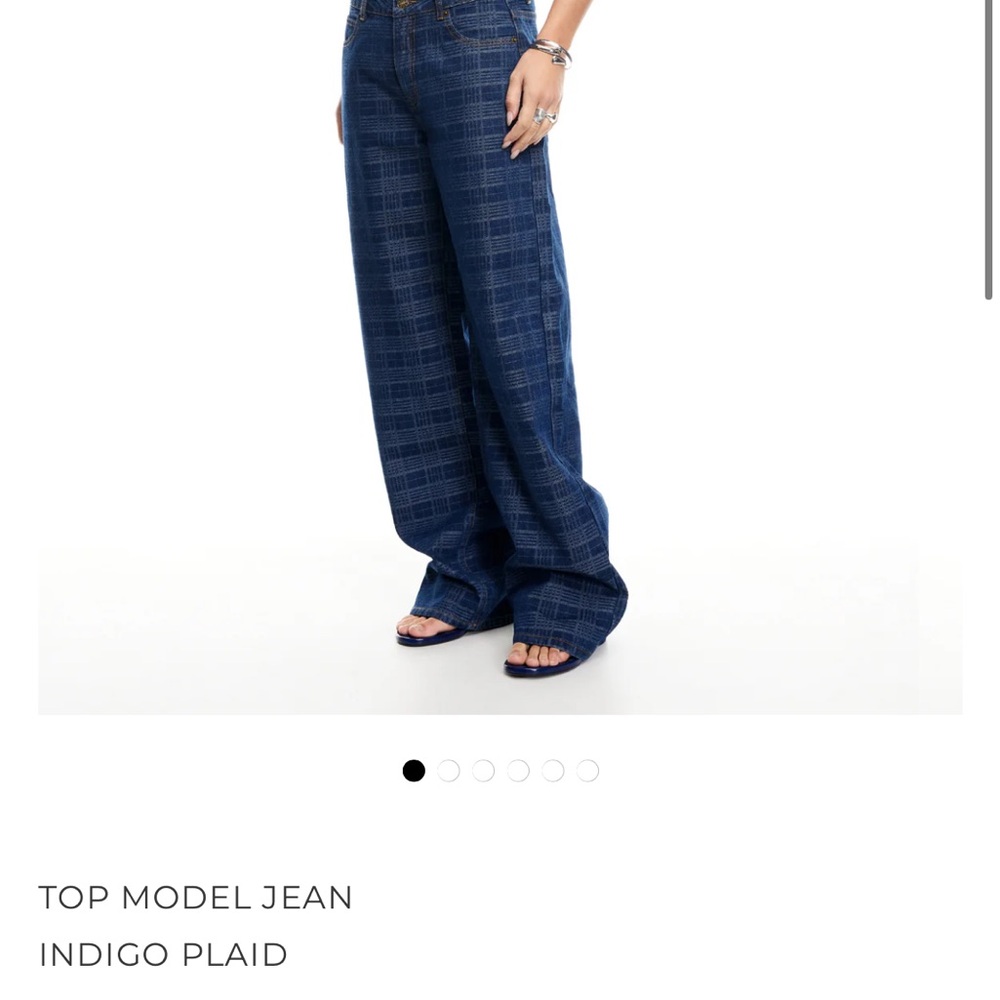 Indigo Plaid Wide-Leg Jeans